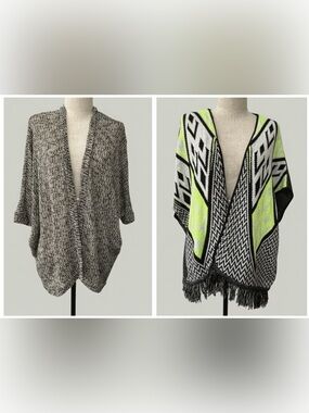 2 knit cardigan/shawls: Painted Threads + Say What? EUC size XS / one size